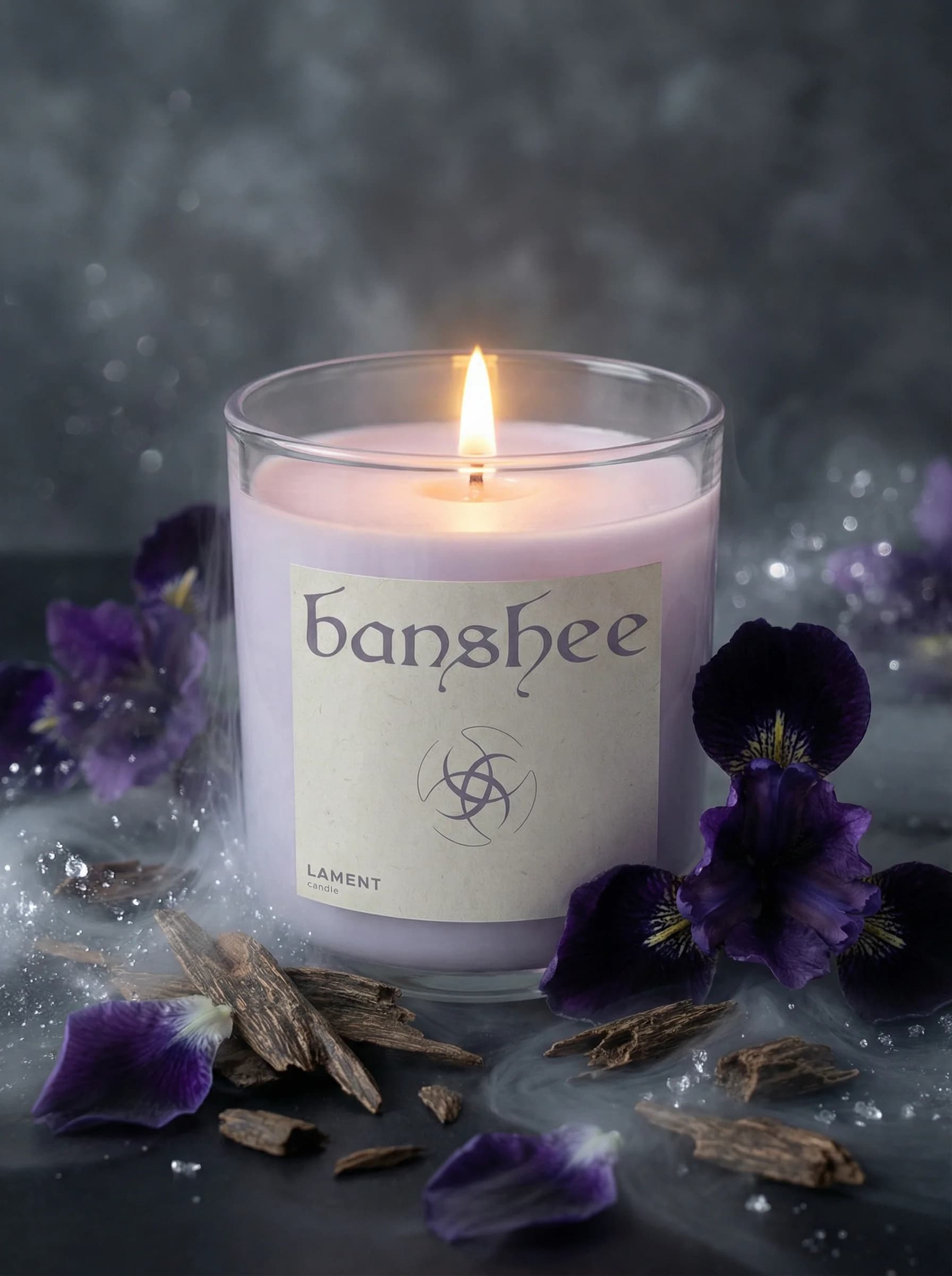 Lament Candle by Banshee — Black rose, cold violet, rain accord, 220g / 7.8oz hand-poured candle