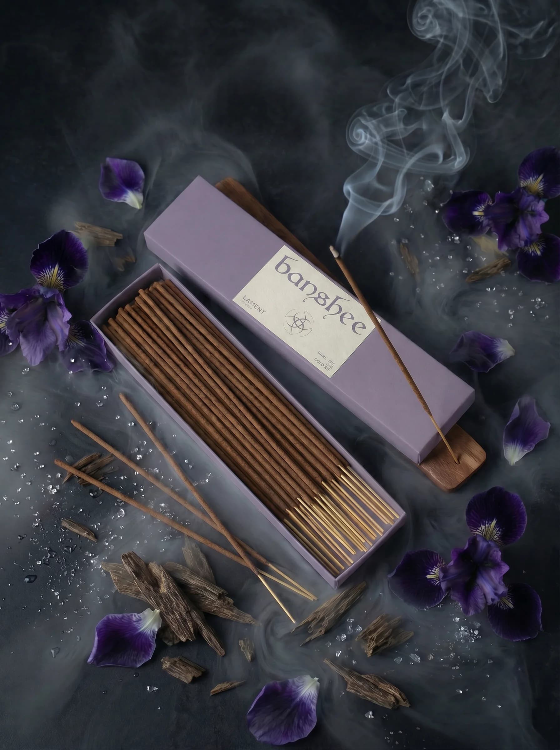 Lament Incense by Banshee — Black rose, cold violet, rain accord, 20 sticks / box hand-poured incense
