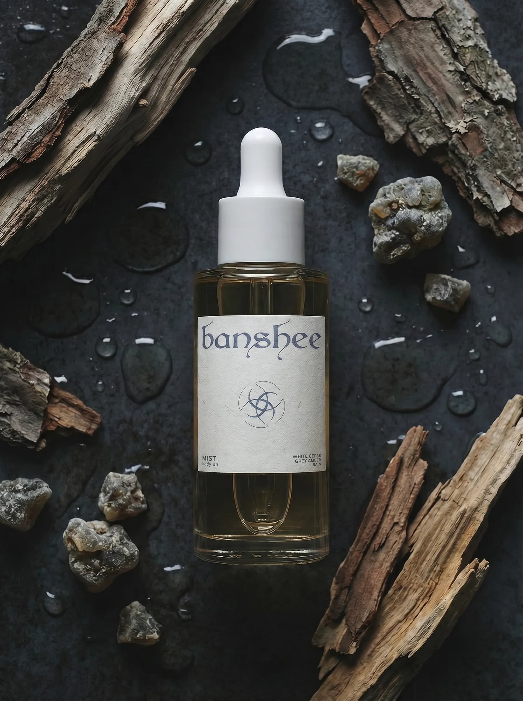 Mist Body Oil by Banshee — Sea mist, white tea, cold bergamot, 100ml / 3.4 fl oz hand-poured body oil