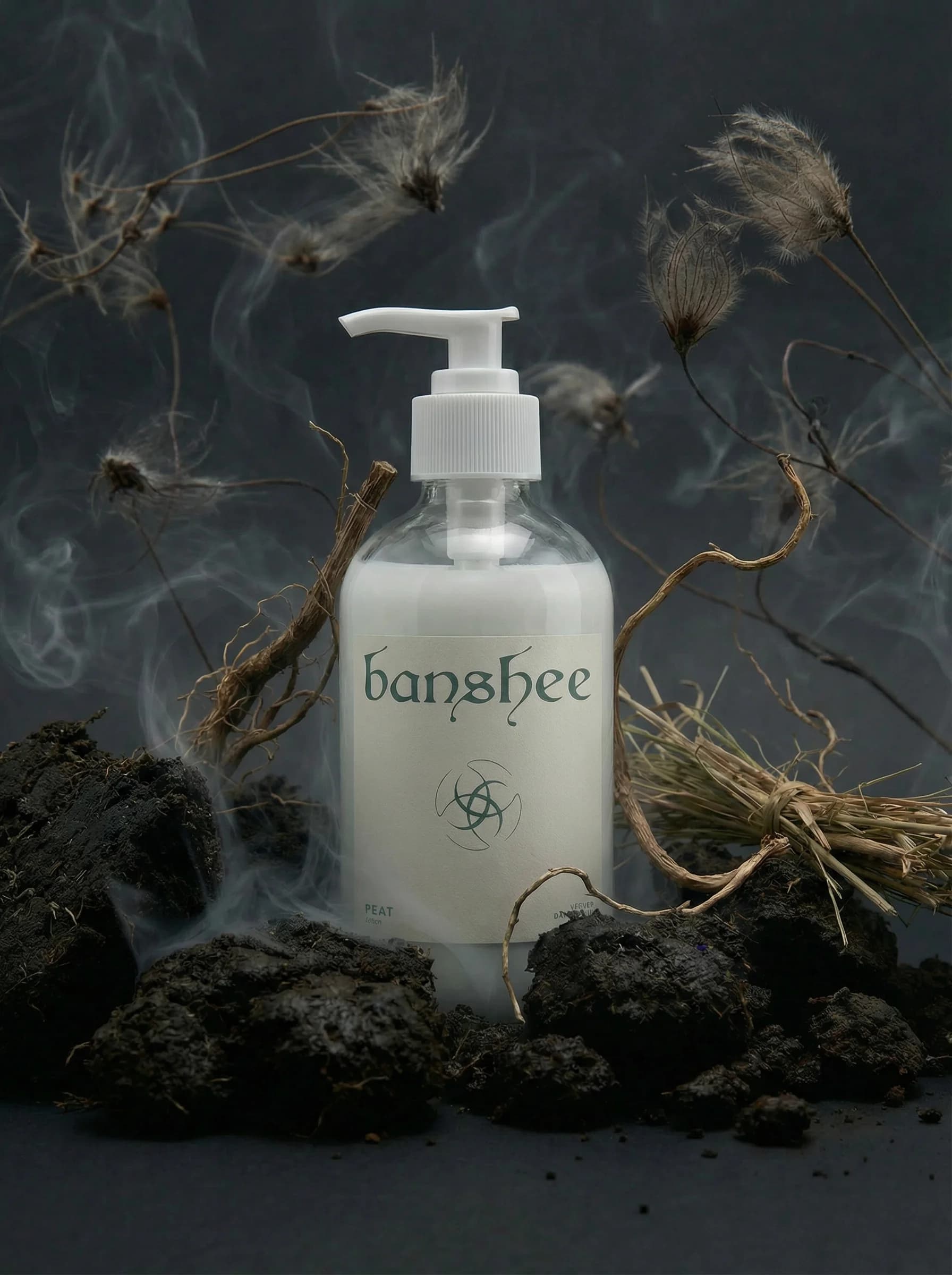Peat Lotion by Banshee — Smoked peat, damp moss, black earth, 200ml / 6.8 fl oz hand-poured lotion