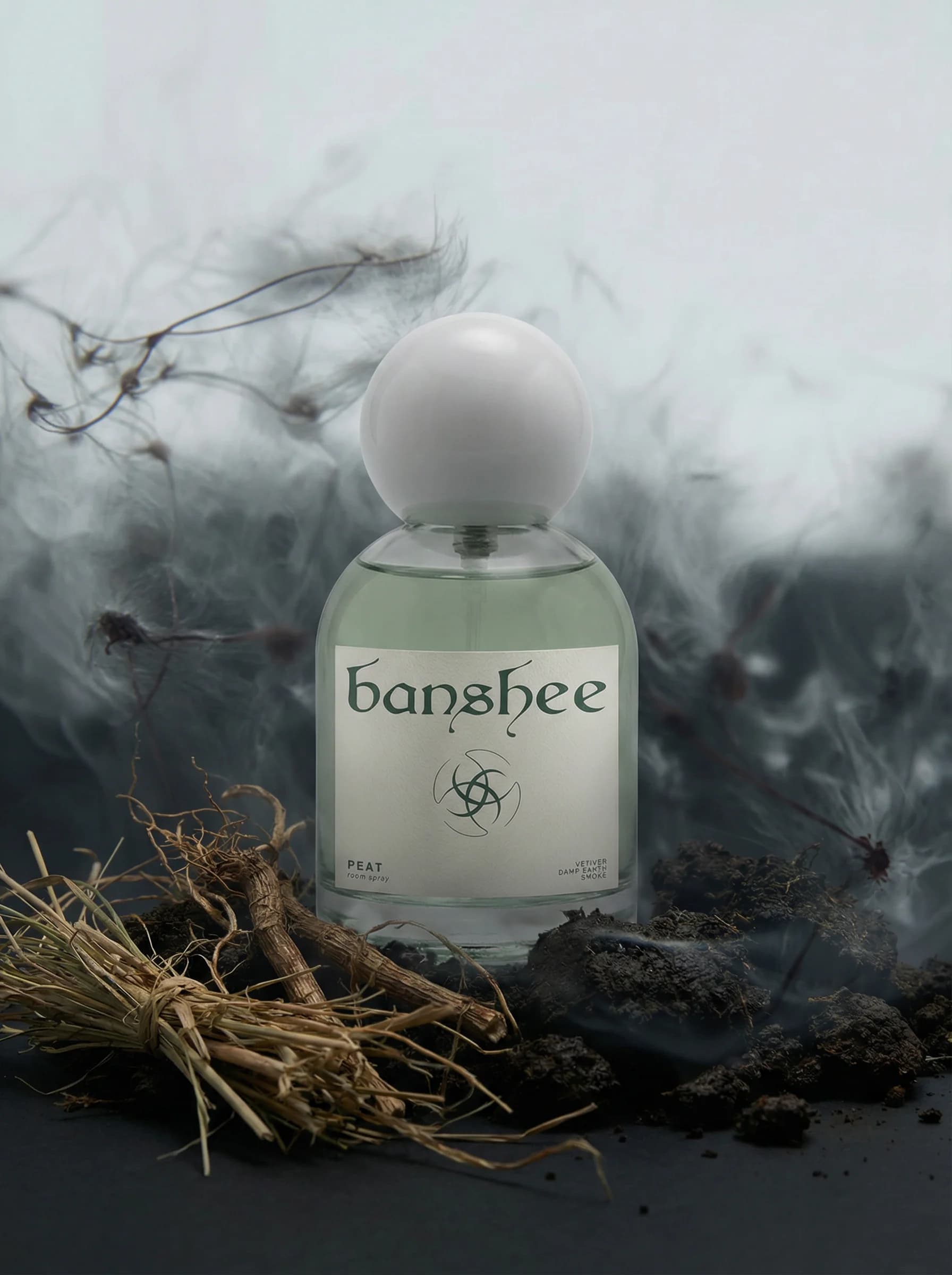 Peat Room Spray by Banshee — Smoked peat, damp moss, black earth, 100ml / 3.4 fl oz hand-poured room spray