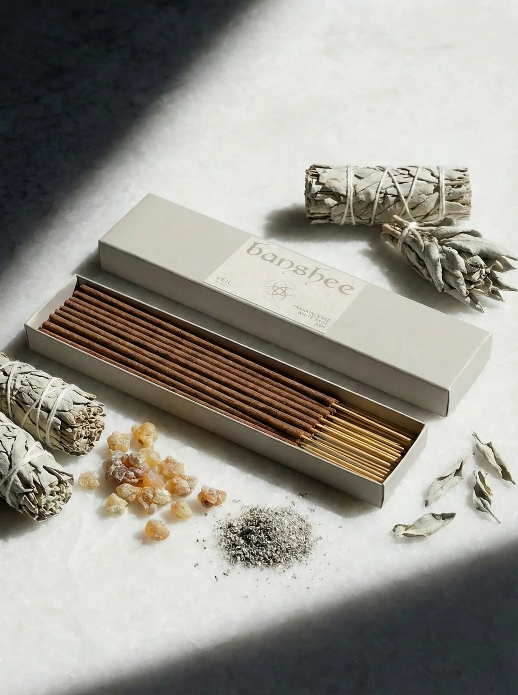 Veil Incense by Banshee — Powdered orris, white pepper, neroli, 20 sticks / box hand-poured incense